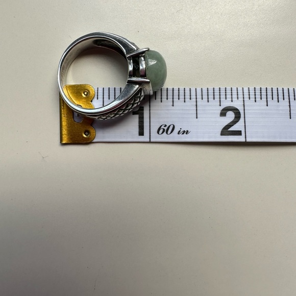 Vintage 925 Stamped Sterling Silver & Jade Jadeite Cabochon Ring Size 8 - Picture 11 of 13